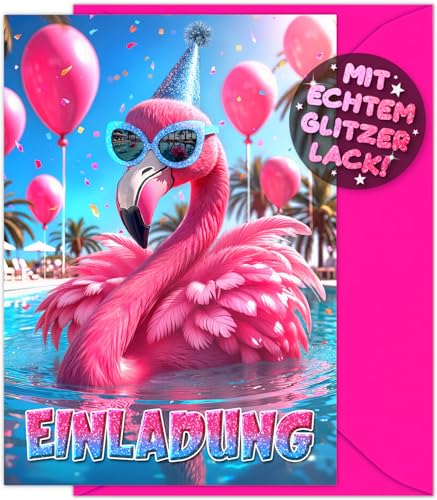 12x GLITZER Flamingo EINLADUNGSKARTEN Kindergeburtstag Mädchen Junge + 12x Umschläge - die lustigen Party Karten sind die Pool Party EINLADUNG für Jungen Kinder Geburtstag Cocktail Poolparty Garten 12x GLITZER Flamingo EINLADUNGSKARTEN Kindergeburtstag Mädchen Junge + 12x Umschläge - die lustigen Party Karten sind die Pool Party EINLADUNG für Jungen Kinder Geburtstag Cocktail Poolparty Garten von VULAVA