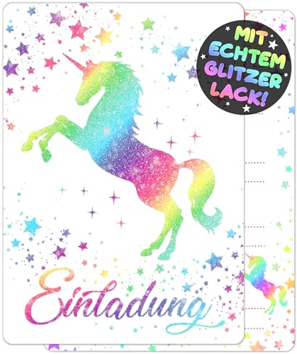 VULAVA 12x GLITZER Einhorn EINLADUNGSKARTEN KINDERGEBURTSTAG Mädchen Junge - die Regenbogen PARTY Karten sind die Einhorn EINLADUNG für Mädchen Jungen Kinder GEBURTSTAG Einladung Pferde UNICORN von VULAVA