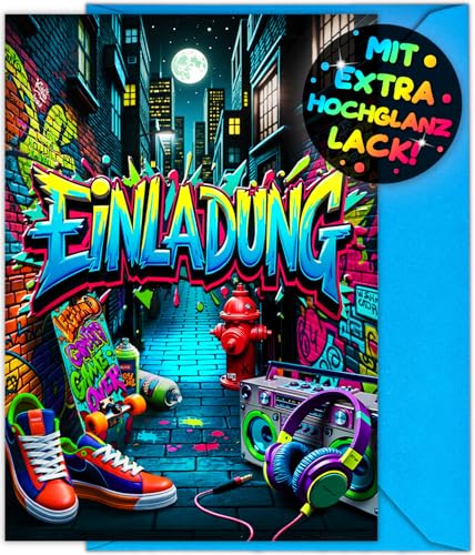 12x Graffiti EINLADUNGSKARTEN Kindergeburtstag Junge Mädchen + 12x Umschläge - die frech bunten Street Party Karten sind die Graffiti EINLADUNG für Jungen Kinder Geburtstag Neon KINDERPARTY Gaming 12x Graffiti EINLADUNGSKARTEN Kindergeburtstag Junge Mädchen + 12x Umschläge - die frech bunten Street Party Karten sind die Graffiti EINLADUNG für Jungen Kinder Geburtstag Neon KINDERPARTY Gaming von VULAVA