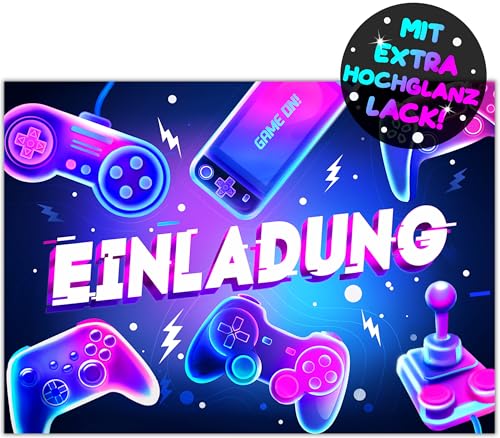 12x Gaming EINLADUNGSKARTEN KINDERGEBURTSTAG Junge Mädchen - die Gamer PARTY Karten sind die Gamer EINLADUNG für Jungen Mädchen Kinder GEBURTSTAG Einladung VIDEOSPIEL Game-Controller SPIELEABEND von VULAVA