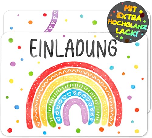 VULAVA 12x Regenbogen EINLADUNGSKARTEN KINDERGEBURTSTAG Mädchen Junge - die Rainbow PARTY Karten sind die Regenbogen EINLADUNG für Mädchen Kinder GEBURTSTAG Einladung Regenbogen Konfetti KINDERPARTY von VULAVA