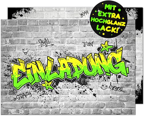 12x Graffiti EINLADUNGSKARTEN KINDERGEBURTSTAG Junge Mädchen - die frech bunten Graffiti PARTY Karten sind die perfekte Graffiti EINLADUNG für Jungen Mädchen Kinder GEBURTSTAG KINDERPARTY Gaming von VULAVA