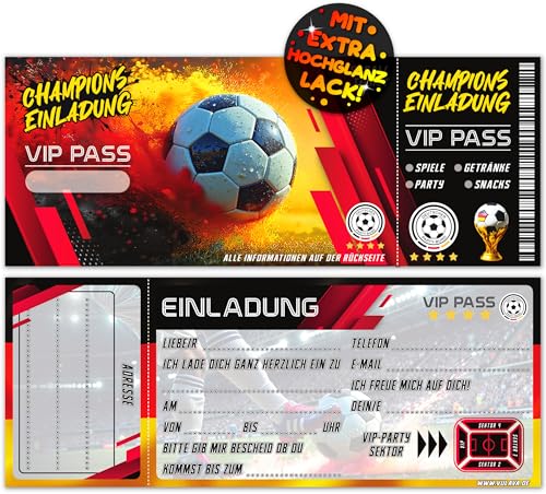 VULAVA 12x Fußball Ticket EINLADUNGSKARTEN KINDERGEBURTSTAG Junge Mädchen - die Soccer PARTY Karten sind die Fussball EINLADUNG für Jungen Kinder GEBURTSTAG Fußballspiel Eintrittskarte KINDERPARTY von VULAVA