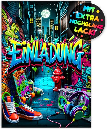 VULAVA 12x Graffiti EINLADUNGSKARTEN KINDERGEBURTSTAG Junge Mädchen - die frech bunten Street PARTY Karten sind die Graffiti EINLADUNG für Jungen Kinder GEBURTSTAG Neon KINDERPARTY Gaming Skateboard VULAVA 12x Graffiti EINLADUNGSKARTEN KINDERGEBURTSTAG Junge Mädchen - die frech bunten Street PARTY Karten sind die Graffiti EINLADUNG für Jungen Kinder GEBURTSTAG Neon KINDERPARTY Gaming Skateboard von VULAVA