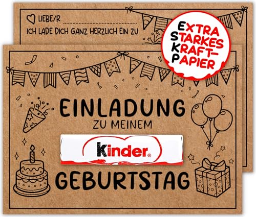 VULAVA 12x Schokoriegel EINLADUNGSKARTEN KINDERGEBURTSTAG Junge Mädchen - die Kraftpapier PARTY Karten sind die EINLADUNG für Jungen Kinder GEBURTSTAG Schokolade Schulanfang Kinderparty DIY von VULAVA