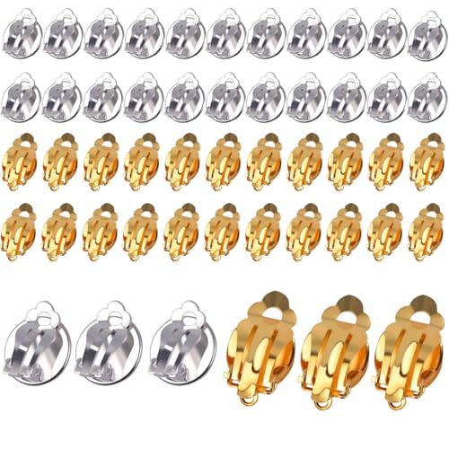 VURYAPI 50 Stück Edelstahl Clip-On Ohrring Flache Runde Ohrclips Damen Tablett Ohrklipser Damen Ohne Ohrlöcher Ohrring Zubehör Für Ohrringe Clips Schmuckherstellung Bastel Zubehör (Gold Silber VURYAPI 50 Stück Edelstahl Clip-On Ohrring Flache Runde Ohrclips Damen Tablett Ohrklipser Damen Ohne Ohrlöcher Ohrring Zubehör Für Ohrringe Clips Schmuckherstellung Bastel Zubehör (Gold Silber von VURYAPI