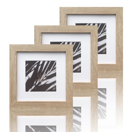 VUVUZULA Bilderrahmen 15x15cm Holz Quadratisch Fotorahmen Holzrahmen MDF Rahmen mit Passepartout 10x10cm Eiche Natur 3er Set von VUVUZULA