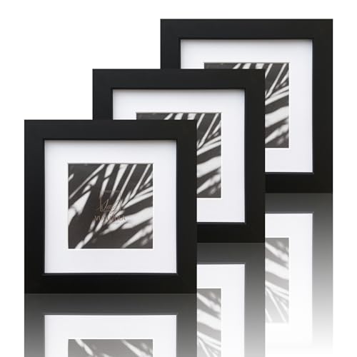 VUVUZULA Bilderrahmen 15x15cm Schwarz Quadratisch Holz Fotorahmen Holzrahmen MDF Rahmen mit Passepartout 10x10cm 3er Set von VUVUZULA