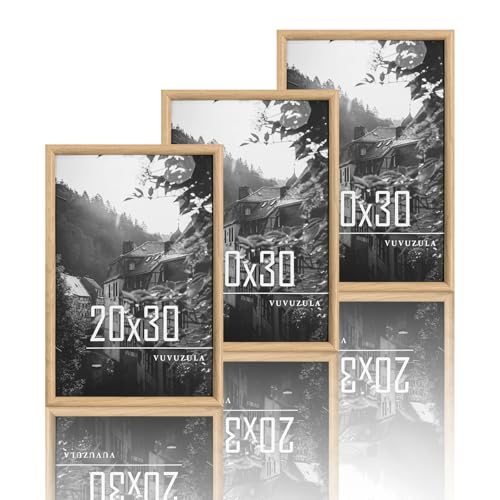 VUVUZULA Bilderrahmen 20x30cm Holz Holzrahmen Eiche 3er Set Fotorahmen MDF Rahmen Posterrahmen Natur von VUVUZULA