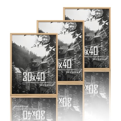 VUVUZULA Bilderrahmen 30x40cm Holz Holzrahmen Eiche 3er Set Fotorahmen MDF Rahmen Posterrahmen Natur von VUVUZULA