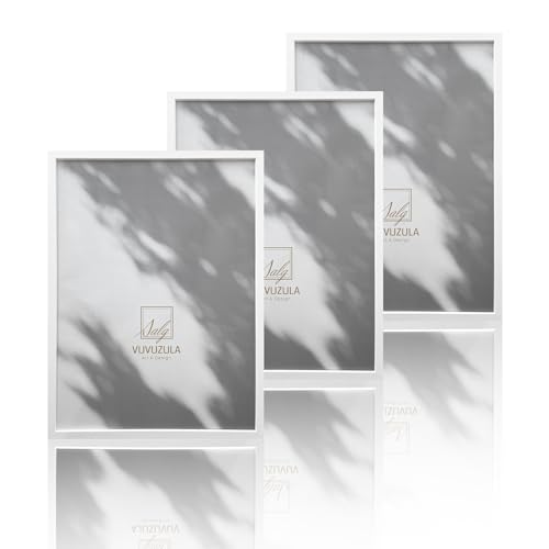 VUVUZULA Bilderrahmen 30x40cm Weiß Holz 3er Set Holzrahmen Fotorahmen MDF Rahmen von VUVUZULA