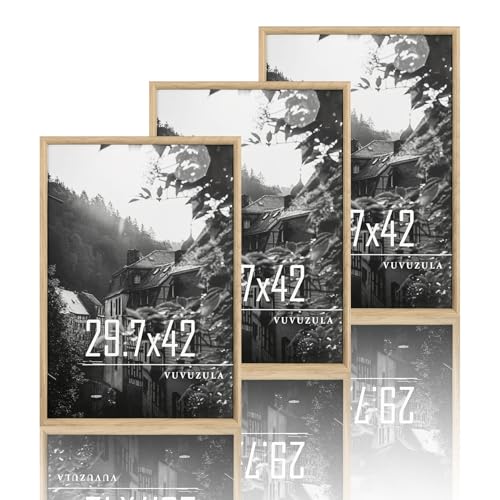 VUVUZULA Bilderrahmen A3 Holzrahmen Holz 30x42cm Fotorahmen Eiche MDF Rahmen 3er Set DIN A3 Urkunden Posterrahmen Natur von VUVUZULA