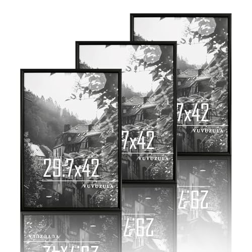 VUVUZULA Bilderrahmen A3 Schwarz Holz 30x42cm 3er Set Fotorahmen Holzrahmen MDF Rahmen DIN A3 Urkunden Posterrahmen von VUVUZULA