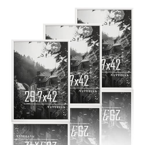 VUVUZULA Bilderrahmen A3 Weiss Holz 30x42cm 3er Set Fotorahmen Holzrahmen MDF Rahmen DIN A3 Urkunden Posterrahmen von VUVUZULA