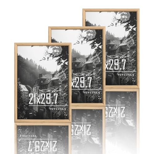VUVUZULA Bilderrahmen A4 Holzrahmen Holz 21x30cm Fotorahmen Eiche MDF Rahmen 3er Set DIN A4 Urkunden Posterrahmen Natur von VUVUZULA