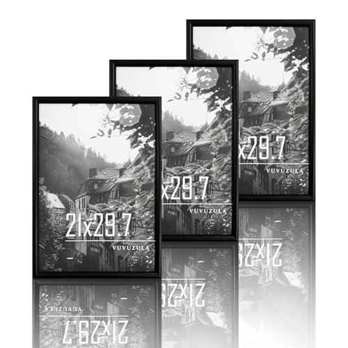 VUVUZULA Bilderrahmen A4 Schwarz Holz 21x30cm 3er Set Fotorahmen Holzrahmen MDF Rahmen DIN A4 Urkunden Posterrahmen von VUVUZULA