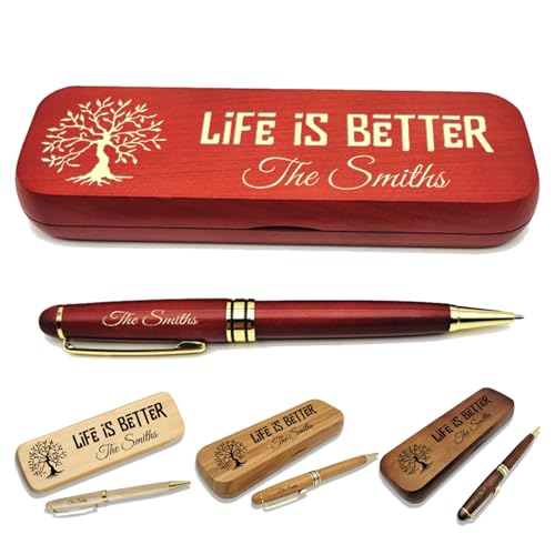 (1–3 Stifte-Set) Personalisierter Stift mit Monogrammetui, personalisierter gravierter Kugelschreiber mit personalisierter Hülle, personalisierte Stifte, Holzstift-Set für Anwälte, Ärzte, Lehrer von VUZUCOSH