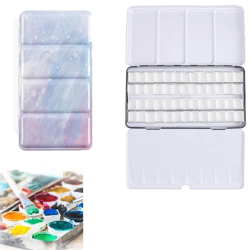 Leere Aquarellpalette Malkasten Aquarellkasten, Palette Farbkasten mit 52 Pcs Hälfte Pfannen, Wassermalkasten für Nasspaletten, Aquarellfarbe, Gunst malerei, DIY Kunst - Großes Bunte Wolken 22 x 11cm von VVHFXD