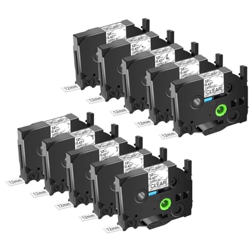 10 PCs kompatibel mit TZ Tze-FX231 LABELBABEL BALE EXTRISIBLE 12 mm schwarz auf dem weißen Band Kompatibel mit Pt-H110-Drucker(Black on Clear) von VVHKMSIL