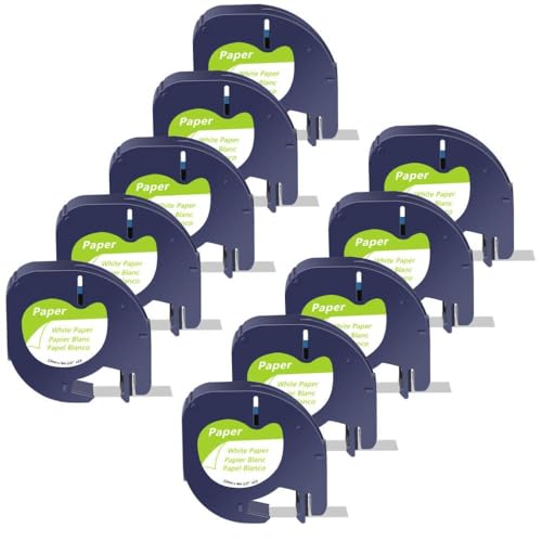 10 Pack kompatible Letra -Tag -Bänder Kompatibel mit A91330 A16952 A91331 Kunststoffpapier 12 mm x 4m Etikettklebeband funktioniert mit Plus LT100H(White-Paper) von VVHKMSIL