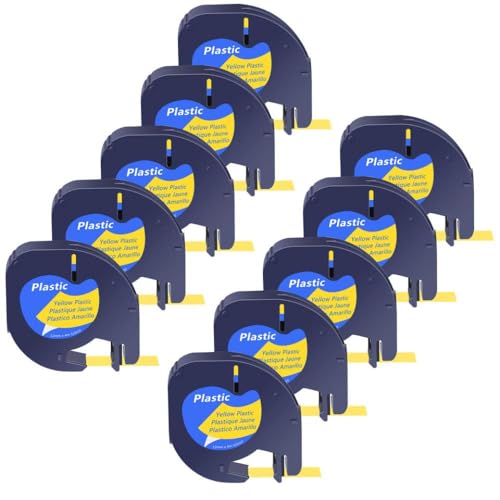 10 Pack kompatible Letra -Tag -Bänder Kompatibel mit A91330 A16952 A91331 Kunststoffpapier 12 mm x 4m Etikettklebeband funktioniert mit Plus LT100H(Yellow-Plastic) von VVHKMSIL