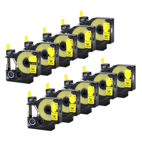 10pcs 19mm flexible Nylonbezeichnungen kompatibel mit 18488 18490 Schwarz auf weißen gelben Etikettenbändern Kompatibel mit Drucker(Black on Yellow) von VVHKMSIL