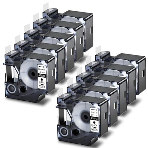 10pk 24mm D1 Standardbandbezeichnungen kompatibel mit 53713 450 Duo Drucker Schwarz auf weißem laminierten Etikettenband von VVHKMSIL