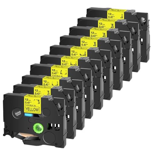 10pk kompatibel mit Tze-FX631 0,47 Zoll Etikett Klebeband schwarz auf gelb flexiblen id laminierten Kompatibel mit Etikettdrucker von VVHKMSIL
