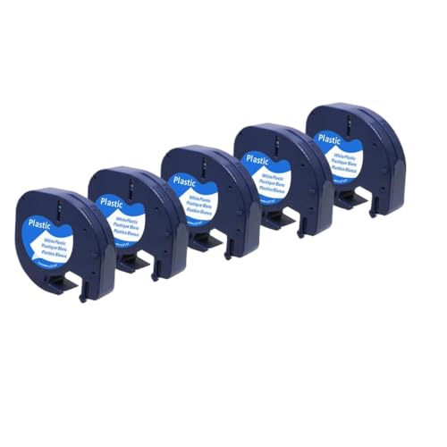 5 Pack Plastik weißer Etikett Maker Tape Nachfüllungen kompatibel mit 91201 91331 91221 59422 Labelband 12mm Arbeiten mit LT-100H LT-100T Plus von VVHKMSIL