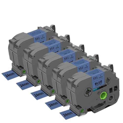 5 Stücke, die mit Tze251 Schwarz auf weißem 24-mm-Laminat-Etikett Tze 251 Übereinstimmung Kompatibel mit PT-D600-Etiketthersteller kompatibel sind(Black on Blue) von VVHKMSIL