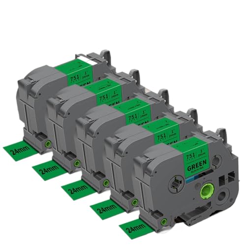 5 Stücke, die mit Tze251 Schwarz auf weißem 24-mm-Laminat-Etikett Tze 251 Übereinstimmung Kompatibel mit PT-D600-Etiketthersteller kompatibel sind(Black on Green) von VVHKMSIL