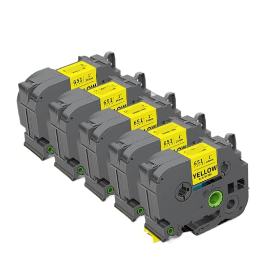 5 Stücke, die mit Tze251 Schwarz auf weißem 24-mm-Laminat-Etikett Tze 251 Übereinstimmung Kompatibel mit PT-D600-Etiketthersteller kompatibel sind(Black on Yellow) von VVHKMSIL