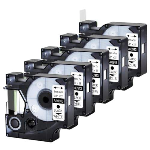 5PK 9mm D1 Standard Bandbezeichnungen, die mit 40913 Schwarz auf weißem laminiertem Etikett Kompatibel mit Labelmanager 100 120p Drucker kompatibel sind 5PK 9mm D1 Standard Bandbezeichnungen, die mit 40913 Schwarz auf weißem laminiertem Etikett Kompatibel mit Labelmanager 100 120p Drucker kompatibel sind von VVHKMSIL