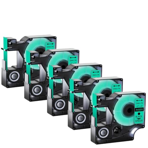5pcs 45013 D1 Standardbänder kompatibel mit A45010 A45013 12mm Multicolor -Etikett -Band Kompatibel mit Labelmanager 100 120p Hersteller(Black on green) von VVHKMSIL