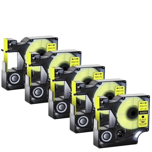 5pcs 45013 D1 Standardbänder kompatibel mit A45010 A45013 12mm Multicolor -Etikett -Band Kompatibel mit Labelmanager 100 120p Hersteller(Black on yellow) von VVHKMSIL