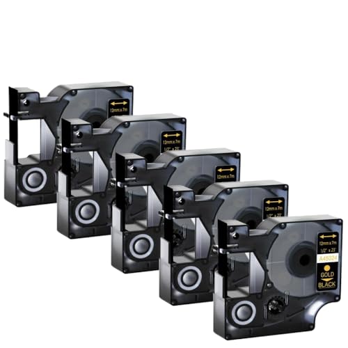 5pcs 45013 D1 Standardbänder kompatibel mit A45010 A45013 12mm Multicolor -Etikett -Band Kompatibel mit Labelmanager 100 120p Hersteller(Gold on black) von VVHKMSIL