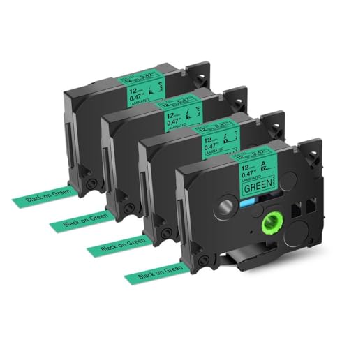 Tze731 12 mm laminiertes Etikett kompatibel mit Schwarz auf grünem Klebeband TZ741 721 Ribbon funktioniert mit Labeller D210 550 E200(4 Pcs) von VVHKMSIL