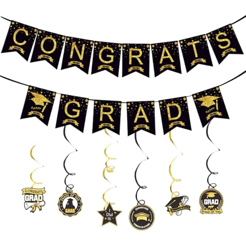 Abschlussdekorationen,Abschluss Deko Set,Bachelor Deko,Glückwunsch Abschlussbanner, Buchstabenfahnen, Pull Blumen Wimpelgirlande, Spiraldekoration, schwarzes Gold Graduierung Accessoire Deko Set Abschlussdekorationen,Abschluss Deko Set,Bachelor Deko,Glückwunsch Abschlussbanner, Buchstabenfahnen, Pull Blumen Wimpelgirlande, Spiraldekoration, schwarzes Gold Graduierung Accessoire Deko Set von VVQWCY