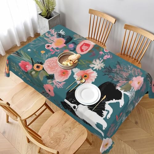 VVTDESA Bedruckte Tischdecke mit Border Collie mit Blumenmuster, rechteckig, Stoff, waschbar, Dekoration, Tischdecke für Esstische, Party, Buffet, Camping, 152,4 x 228,6 cm VVTDESA Bedruckte Tischdecke mit Border Collie mit Blumenmuster, rechteckig, Stoff, waschbar, Dekoration, Tischdecke für Esstische, Party, Buffet, Camping, 152,4 x 228,6 cm von VVTDESA