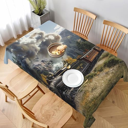 VVTDESA Bedruckte Tischdecke mit Dampflokomotiven-Zug, rechteckig, Stoff, waschbar, Dekoration, Tischdecke für Esstische, Party, Buffet, Camping, 152,4 x 228,6 cm VVTDESA Bedruckte Tischdecke mit Dampflokomotiven-Zug, rechteckig, Stoff, waschbar, Dekoration, Tischdecke für Esstische, Party, Buffet, Camping, 152,4 x 228,6 cm von VVTDESA