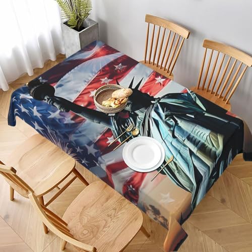 VVTDESA Bedruckte Tischdecke mit Flaggenstatue, 152,4 x 228,6 cm, rechteckig, Stoff, waschbar, Dekoration, Tischdecke für Esstische, Party, Buffet, Camping VVTDESA Bedruckte Tischdecke mit Flaggenstatue, 152,4 x 228,6 cm, rechteckig, Stoff, waschbar, Dekoration, Tischdecke für Esstische, Party, Buffet, Camping von VVTDESA