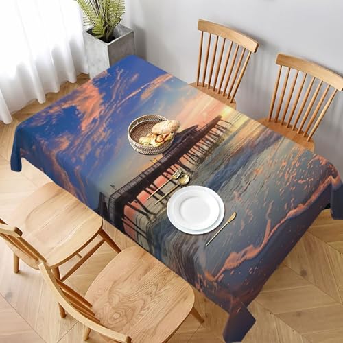 VVTDESA Bedruckte Tischdecke mit Sonnenuntergang an der Strandbrücke, 152,4 x 228,6 cm, rechteckig, waschbar, Dekoration, Tischdecke für Esstische, Party, Buffet, Camping VVTDESA Bedruckte Tischdecke mit Sonnenuntergang an der Strandbrücke, 152,4 x 228,6 cm, rechteckig, waschbar, Dekoration, Tischdecke für Esstische, Party, Buffet, Camping von VVTDESA
