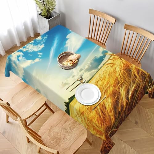 VVTDESA Bedruckte Tischdecke mit Weizenfeld-Motiv, 152,4 x 228,6 cm, waschbar, Dekoration, Tischdecke für Esstische, Party, Buffet, Camping von VVTDESA