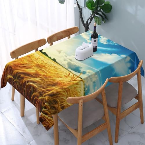 VVTDESA Bedruckte Tischdecke mit Weizenfeld-Motiv, rechteckig, Stoff, waschbar, Dekoration, Tischdecke für Esstische, Party, Buffet, Camping, 137 x 183 cm von VVTDESA