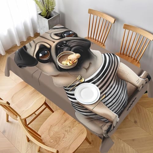 VVTDESA Bedruckte Tischdecke mit niedlichem Mops-Motiv, 152,4 x 228,6 cm, waschbar, Dekoration, Tischdecke für Esstische, Party, Buffet, Camping VVTDESA Bedruckte Tischdecke mit niedlichem Mops-Motiv, 152,4 x 228,6 cm, waschbar, Dekoration, Tischdecke für Esstische, Party, Buffet, Camping von VVTDESA