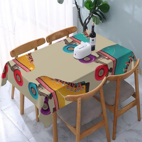 VVTDESA Bunte Retro-Tischdecke mit Rollschuhen, 137 x 183 cm, rechteckig, Stoff, waschbar, Dekoration, Tischdecke für Esstische, Party, Buffet, Camping VVTDESA Bunte Retro-Tischdecke mit Rollschuhen, 137 x 183 cm, rechteckig, Stoff, waschbar, Dekoration, Tischdecke für Esstische, Party, Buffet, Camping von VVTDESA