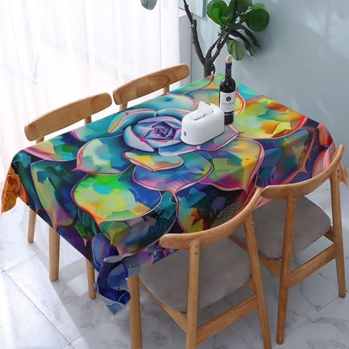 VVTDESA Bunte Tischdecke mit Sukkulentenmotiv, 137 x 183 cm, rechteckig, waschbar, Dekoration, Tischdecke für Esstische, Party, Buffet, Camping von VVTDESA