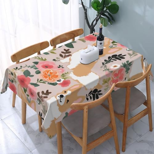 VVTDESA Corgi Tischdecke mit Blumenmuster, rechteckig, Stoff, waschbar, Dekoration, Tischdecke für Esstische, Party, Buffet, Camping, 137 x 183 cm VVTDESA Corgi Tischdecke mit Blumenmuster, rechteckig, Stoff, waschbar, Dekoration, Tischdecke für Esstische, Party, Buffet, Camping, 137 x 183 cm von VVTDESA