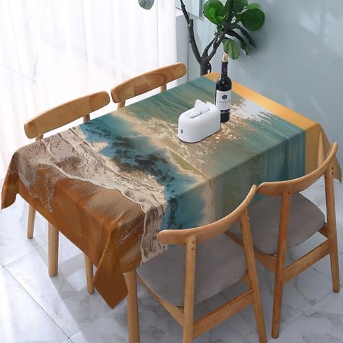 VVTDESA Romantische Strand-Tischdecke, bedruckt, 137 x 183 cm, rechteckig, waschbar, Dekoration, Tischdecke für Esstische, Party, Buffet, Camping VVTDESA Romantische Strand-Tischdecke, bedruckt, 137 x 183 cm, rechteckig, waschbar, Dekoration, Tischdecke für Esstische, Party, Buffet, Camping von VVTDESA