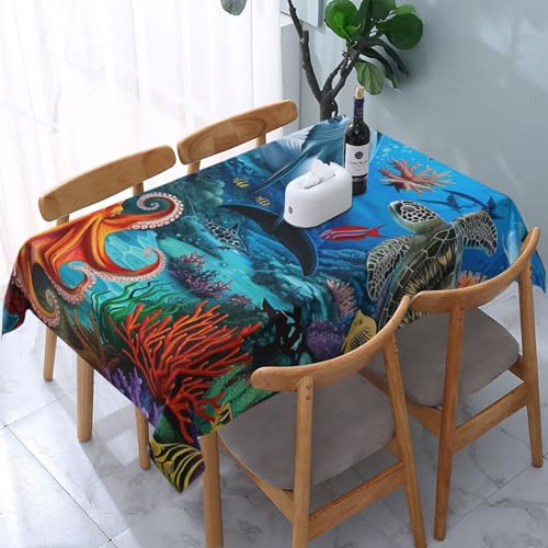 VVTDESA Tischdecke, Motiv: Delfine, Korallenriff, Oktopus, 137,2 x 183,9 cm, rechteckig, waschbar, Dekoration, Tischdecke für Esstische, Party, Buffet, Camping VVTDESA Tischdecke, Motiv: Delfine, Korallenriff, Oktopus, 137,2 x 183,9 cm, rechteckig, waschbar, Dekoration, Tischdecke für Esstische, Party, Buffet, Camping von VVTDESA
